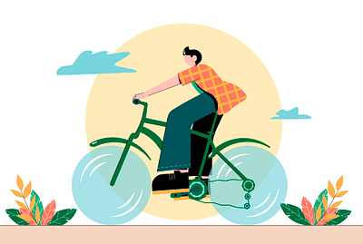 Flat vector illustration - walking on a bicycle adobe illustrator branding design flat flat vector graphic design illustration logo vector vector art web