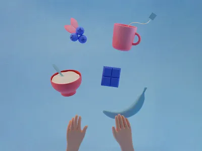 Breakfast 3d blender banana blender breakfast breakfast 3d colazione illustration oatmeal tea