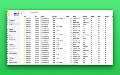 Table design (Timelogs history) app columns design interface minimal product sketch table ui ux