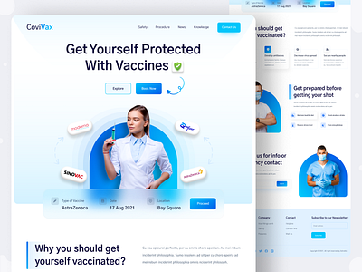 CoviVax Vaccine UI Landing Page Website 3d clean corona corona virus covid covid 19 gradient health landing page medical modern registration typography ui user interface ux vaccination vaccine web design website