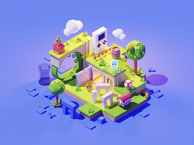 Game World 3d blender diorama game games gaming illustration isometric lowpoly nintendo render