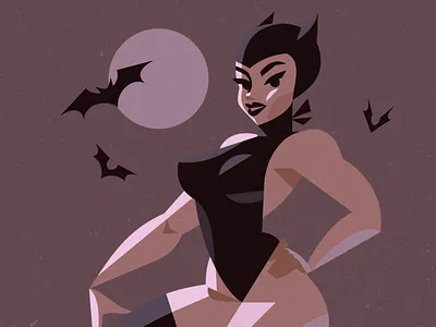 Catwoman bat batman cat catwoman character dtiys flat geometricart halloween illustration inspiration lack pinup pumkin redraw svetahas vector