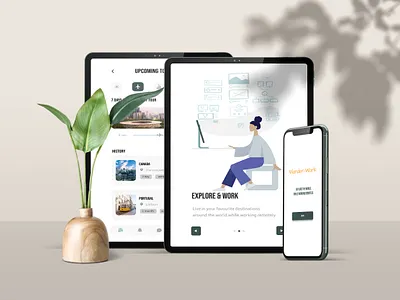 Wander-Work: An app for digital nomads adobe app design branding browse coworking design digital nomad figma filters graphic design illustration illustrator invision logo maps sketch travel ui vector work