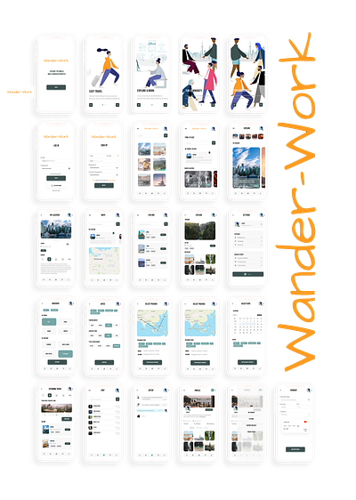 Wander-Work: An app for digital nomads adobe illustrator branding community design digital nomads figma graphic design illustration label logo sketch travel ui ux vector wander work