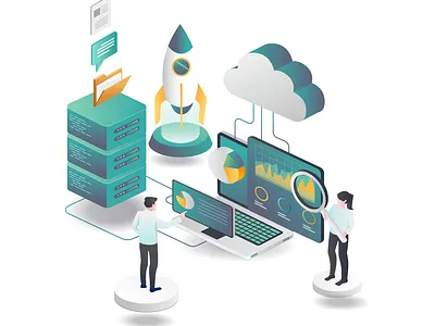 data analytics and rocket launching 3d analytics bigdata character cloud design flat design graphic design home page illustration isometric landing page launching logo modern motion graphics security ui web design webserver