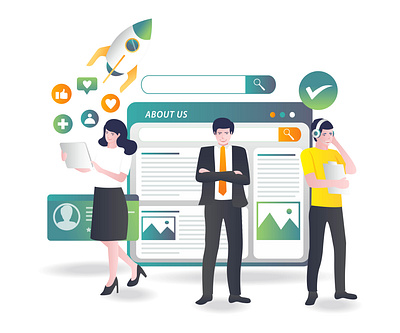 The work team introduces investment and about the company 3d business character design flat design graphic design home page illustration landing page logo modern profesinal team work ui web design