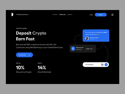 Landing UI Dark clean website crypto dark mode dark website design finance header hero landing page landing page design product design typography ui ui ux user experience ux website website design