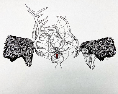 Entangled Death design illustration ink pen tattoo