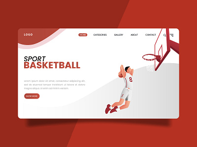 Landing Page - A man doing a slam dunk in basketball app basketball branding concept design famous flat graphic design illustration jump landing page player ring slam dunk sport ui