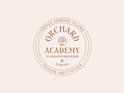 Orchard Academy Badge aesthetics badge branding college education logo esthetics logo hair dresser hair stylist orchard logo seal skincare spa logo tree logo tree roots