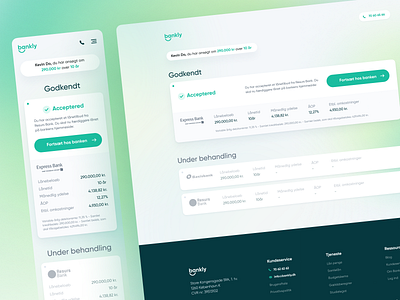 Bankly - Loan Accepted Dashboard app bank bankly clean compare design finance financial floating gradient green landing page loan marketing modern money npw ui ux website