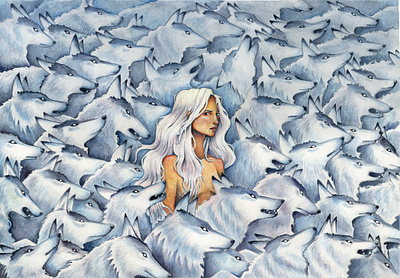 The Women Who Run With Wolves illustration painting traditional art watercolor watercolour