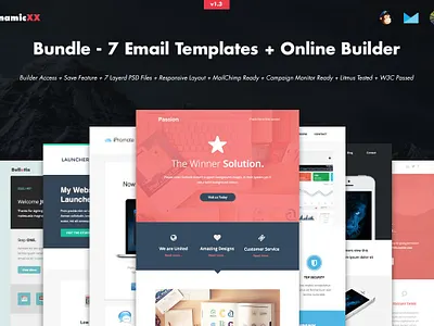 Bundle - 7 Email Templates + Builder design illustration logo