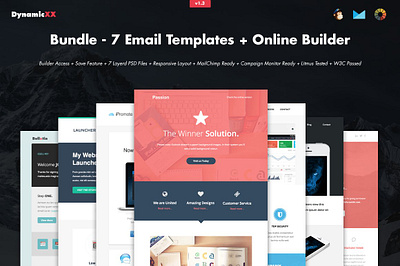 Bundle - 7 Email Templates + Builder design illustration logo