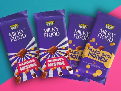 CrunchyBee's MilkyFlood Chocolate Packaging design brand brandidentity branding chocolate chocolate branding chocolatepackaging food food branding honey logo logodesign milk packagingdesign snacks
