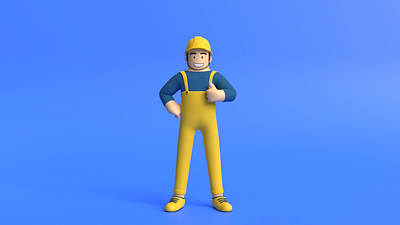 Minimal Builder 3D Cartoon Character Model. 3d 3dart animation anime branding builder building characterdesign characterillustration design graphic design illustration logo minimal ui work worker