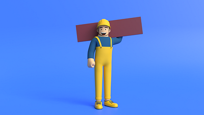 Minimal Builder 3D Cartoon Character Model. 3d 3dart animation