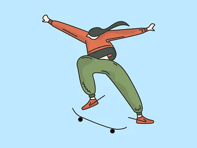 Skateboard Girl 2d branding character characterdesign design flat graphic design illustration illustrator minimal nike outline people skateboard vector
