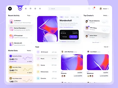 NFT Dashboard Design application blockchain carddesign chart clean design cryptocurrency dashboard design ethereum finance fintech homepage listing marketplace modern design nft app nft platform uiux design webapp webdesign website