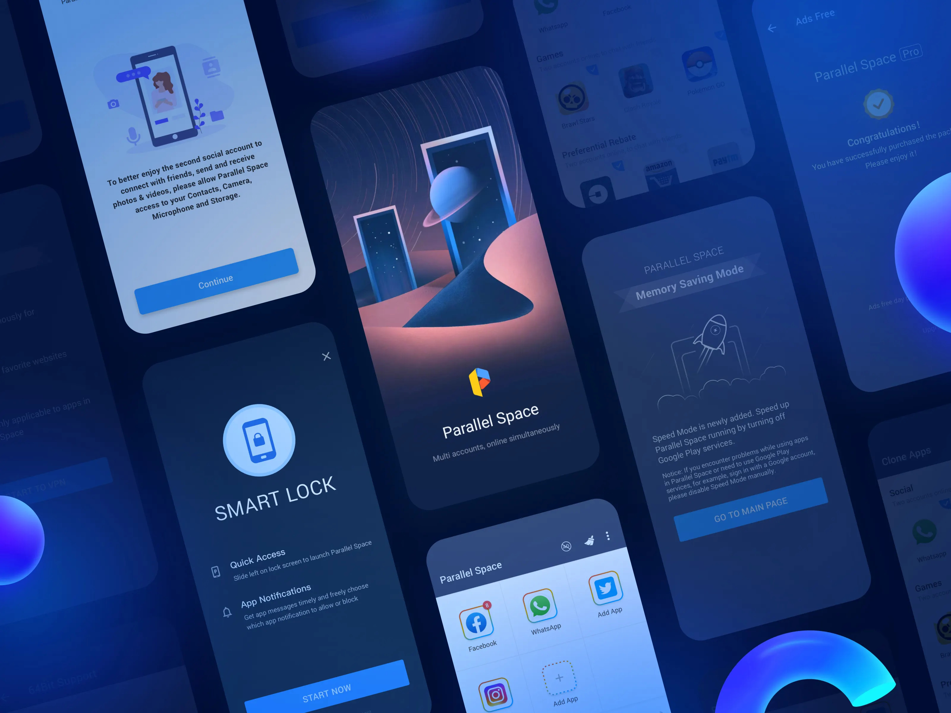 Parallel Space account android app brand branding clone device face logo mobile multiple parallel privacy product design space theme tool typography ue ui