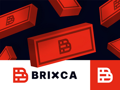 Brixca 3d architecture black block bold brand identity branding brick building company construction factory geometric letter b logo design modern red simple visual identity wall