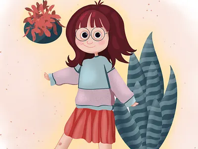 Girl illustration with plants book illustration branding design girl illustration procreate vector