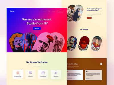 Banu - Creative Art Studio Landing Page art colorful creative agency design design inspiration illustration landing pages minimal minimalist studio typogaphy ui uidesign