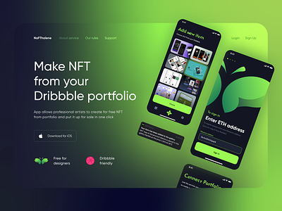 NaFThalene: Free NFT-creation ✨💰 app art blockchain crypto cryptoart cryptocurrency dark defi dribbble ethereum gallery green landing log in mobile nft nft marketplace rarible sign in web