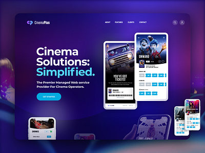 CinemaPlus landing page app cinema design events interface landing movies page plus theater tickets ui ux web