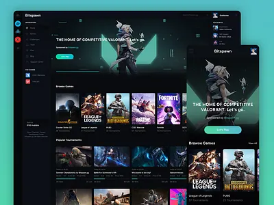 Bitspawn - Competitive Platform Responsive Homepage clean competitive csgo design esport esports gaming gta league of legeds lol online platform pubg tournament ui ux valorant web