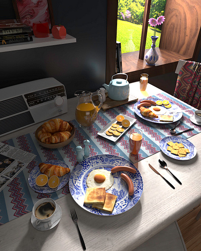 3D Breakfast Scene 3d 3d modeling 3d render 3ds max architecture visualization arnold renderer autodesk maya interior render