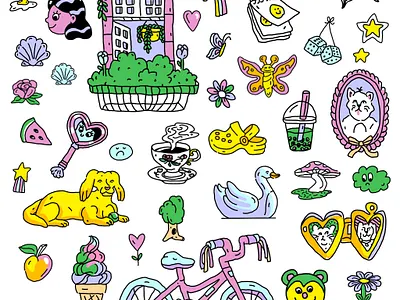 Sticker Sheet Ideas bicycle bike butterfly cartoon colorful design illustration procreate sticker stickers window