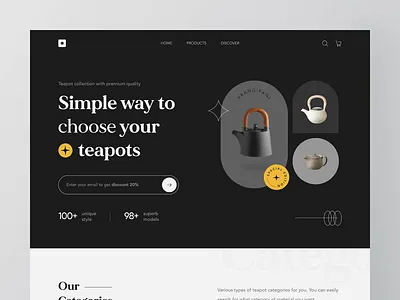 Teapoty - Landing Page Animation ✨ aesthetic animation card categories classic ecommerce furniture furniture app furniture shop grey landing page property shop store teapot ui ux web design website website design