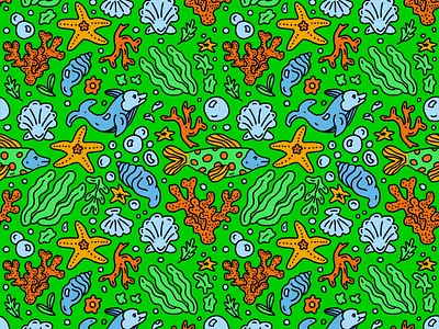 Sea pattern black outline design illustration ocean theme pattern procreate sea critters sea theme