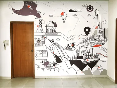 Office Wall Design for Light Castle Partners data dribbble graphic design icon design illustration line art mural office wall wall design