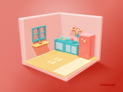 Isometric Kitchen Illustration 3d 3ddesign 3dillustration 3disometric blender blenderapp design3d illustration isometric pink red web webillustration