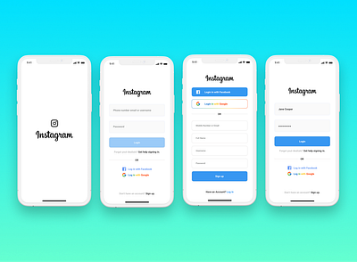 Redesigning Instagram Sign in & Sign up Screens branding dailyui design icon illustration logo typography uiux ux
