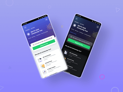 Scholarship Tests app app design blacktheme design exam illustration interface design scholarship test ui ui design ux whitetheme