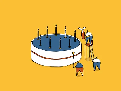 Happy Birthday bake off birthday birthday cake cake celebration character happy birthday humour illustration linework miniature people simple illustration yellow