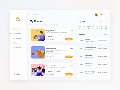 My courses area calendar cars clean course dashbord design desktop education interface login payment product saas sergushkin sergushkin.com table ui ux web