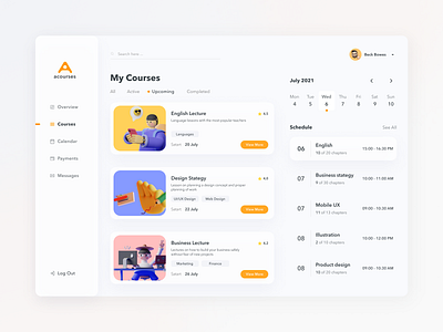 My courses area calendar cars clean course dashbord design desktop education interface login payment product saas sergushkin sergushkin.com table ui ux web