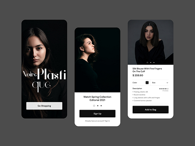 Noire Plastique - Fashion App black branding ecommerce fashion fashion mobile app girl logo mobile app photo ui ux