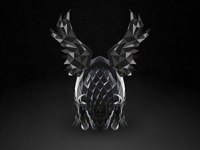 Black bull illustration 3d black black and white bull character digital game design gaming graphic design illustration illustrator minimal polygon polygonal ui web wings