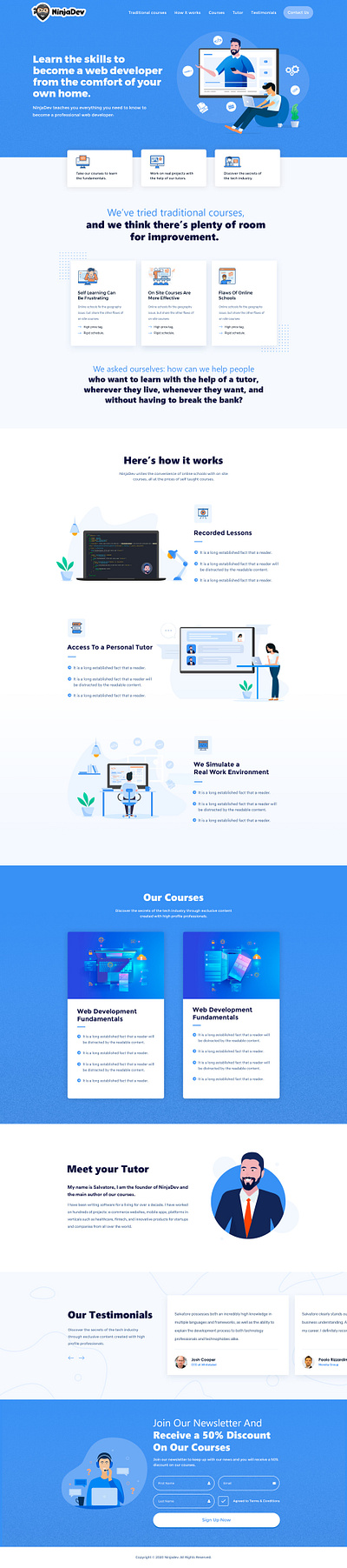 NinjaDev Online Courses Landing Page courses creative development illustration landing page technology tutorial web design