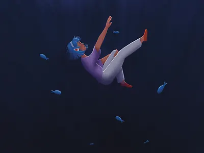 falling into the unknown deep drawing falling fish flat illustration illustration procreate