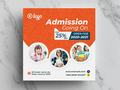 Kids Admission Social Media Template admission brochure college admission corporate course creative template design facebook flyer graphic design instagram instagram story kids marketing orange sale post school social media template square template template