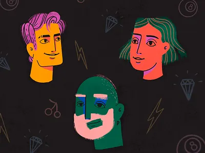 Character Heads Exploration bold character character design digital illustration experiment exploration face fourplus illustration organic procreate textures vibrant
