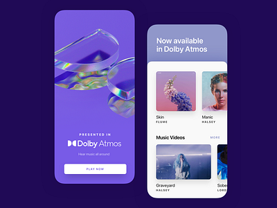 Simplistic Music App 3d abstract app cinema 4d design glass holographic ios iridescent material minimal onboarding purple simplistic texture ui ux