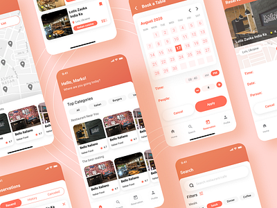 Mobile App book table design food mobile app restaurants ui
