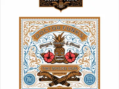 Doctor Funk`s hand drawn illustration label design old school vintage